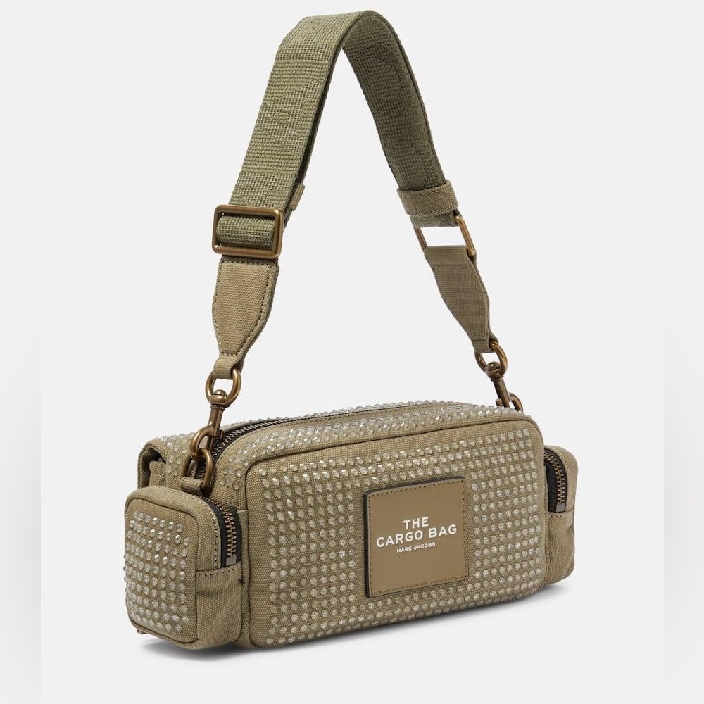 MARC JACOBS Cotton Canvas Crystal Embellished The Cargo Bag Slate Green - Picture 6 of 8